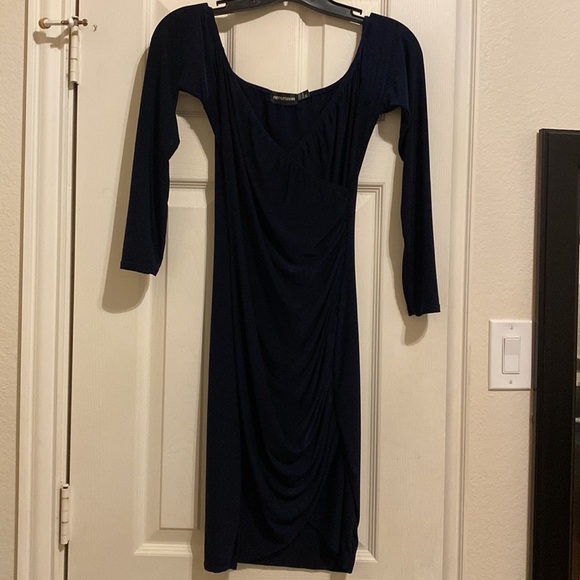 PRETTYLITTLETHING Shape Navy Ruched Bardot Bodycon Dress - Picture 3 of 5